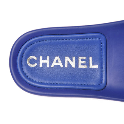 Chanel Lambskin Quilted CC Mules Sandals 36 Blue 5 of 9