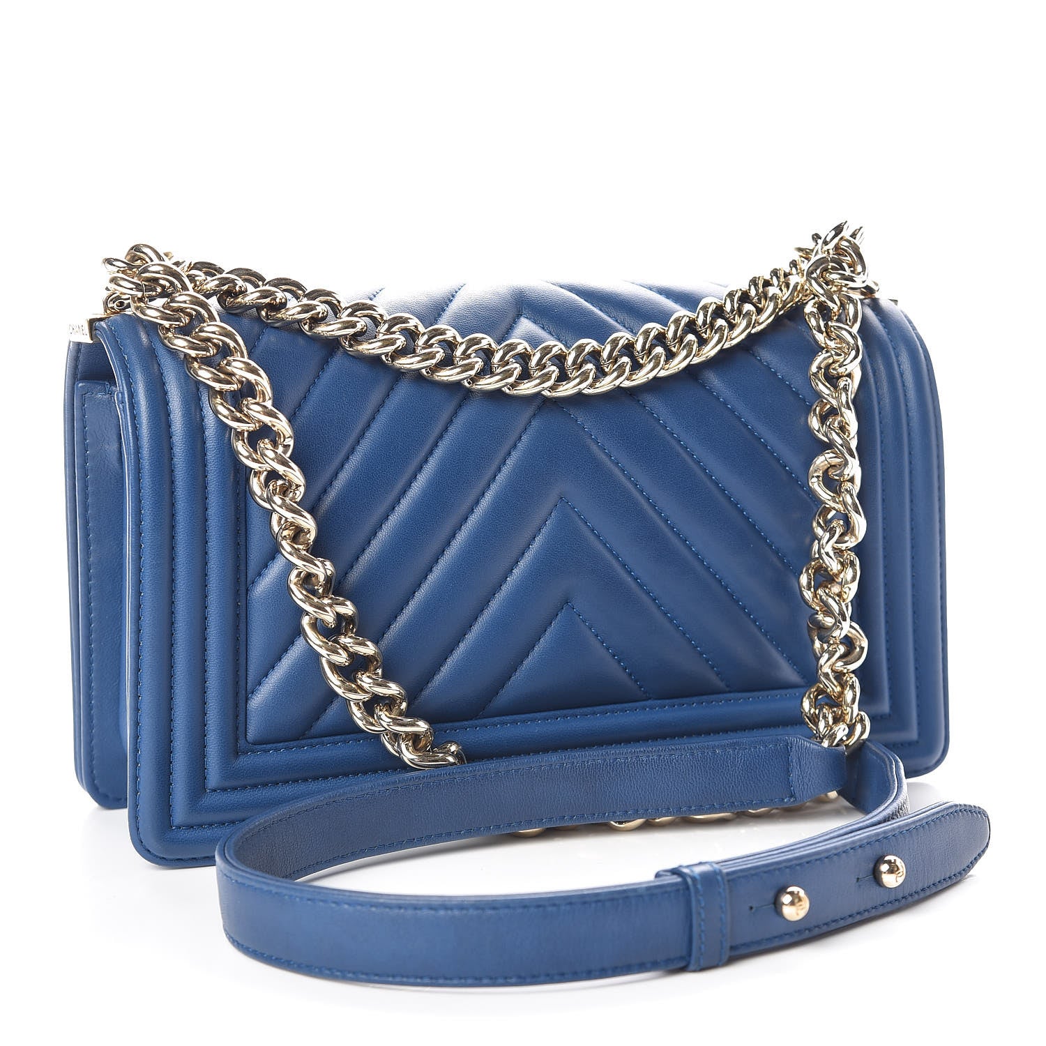 Chanel Lambskin Chevron Quilted Medium Boy Flap Blue 3 of 11