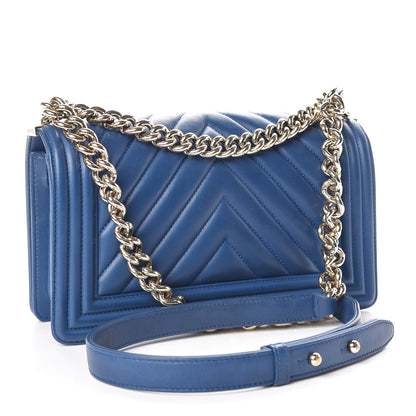 Chanel Lambskin Chevron Quilted Medium Boy Flap Blue 3 of 11