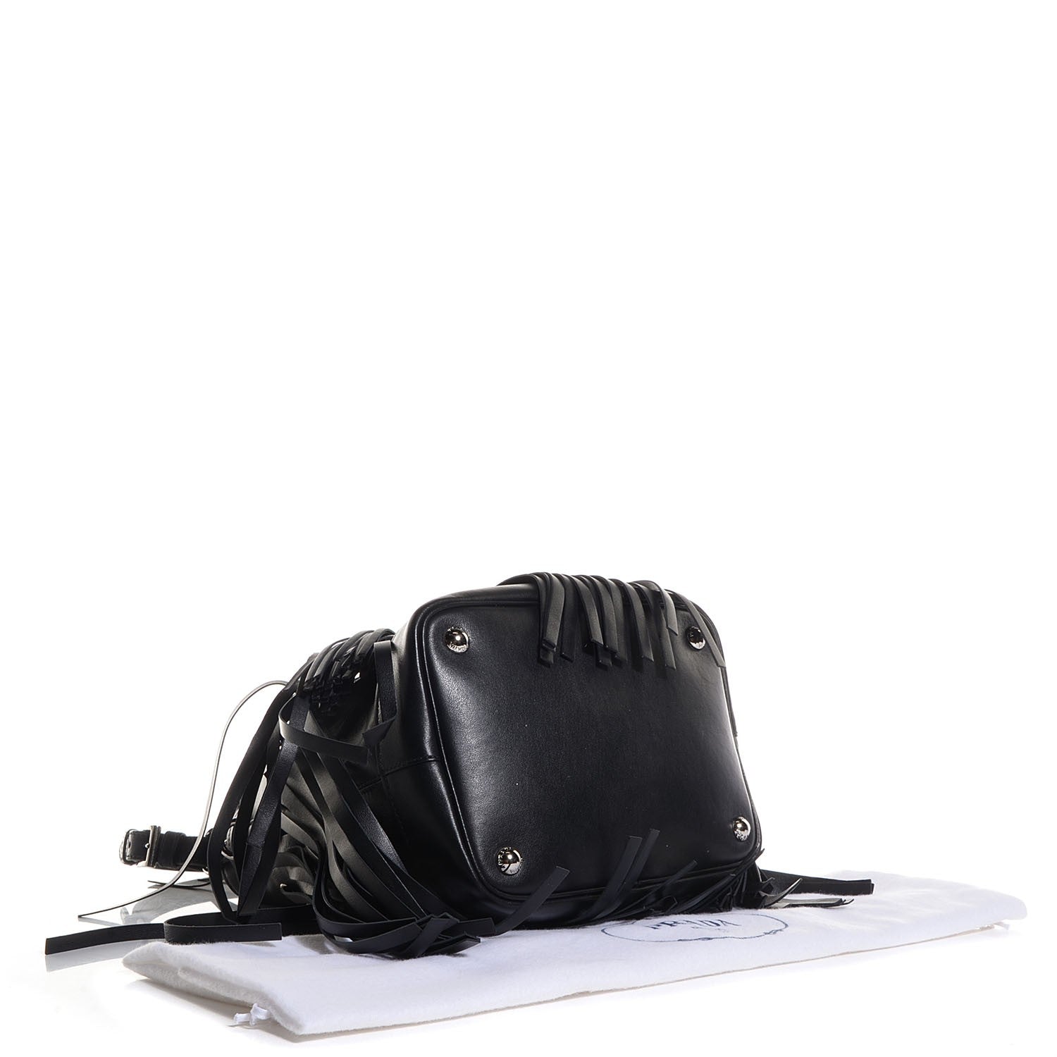 Prada Soft Calf Fringe Bucket Bag Nero Black 4 of 9