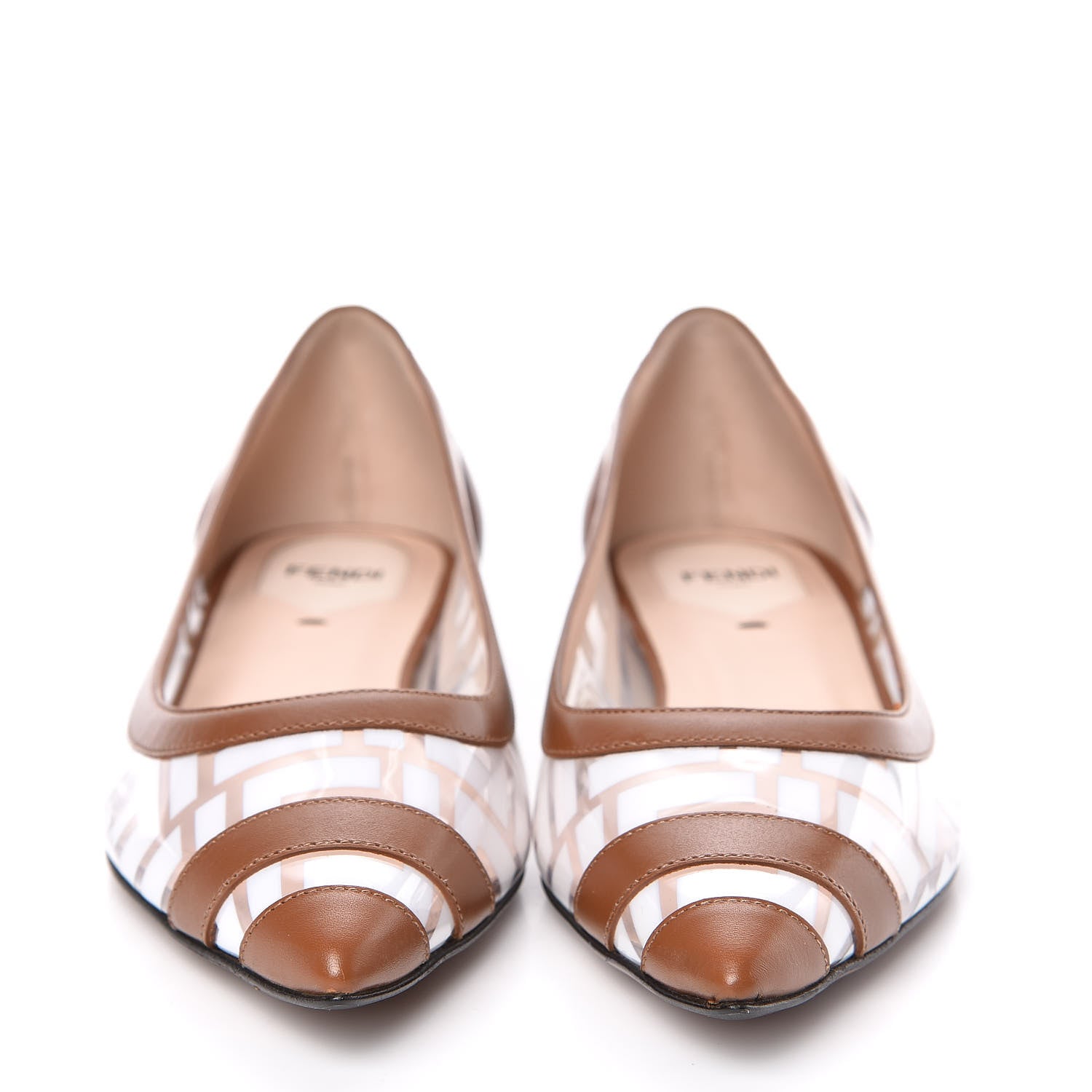 Fendi PVC Calfskin FF Colibri Ballerina Flats 37 White Cuoio 2 of 8