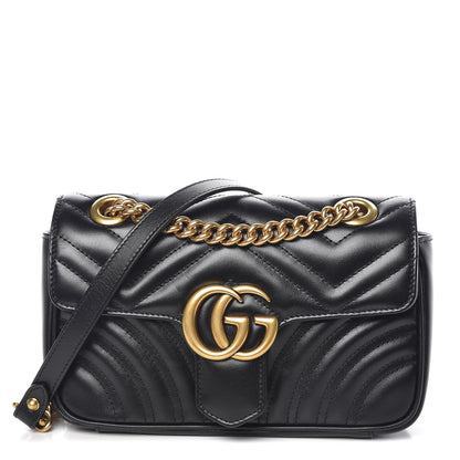 Gucci Calfskin Matelasse Mini GG Marmont Shoulder Bag Black 1 of 10
