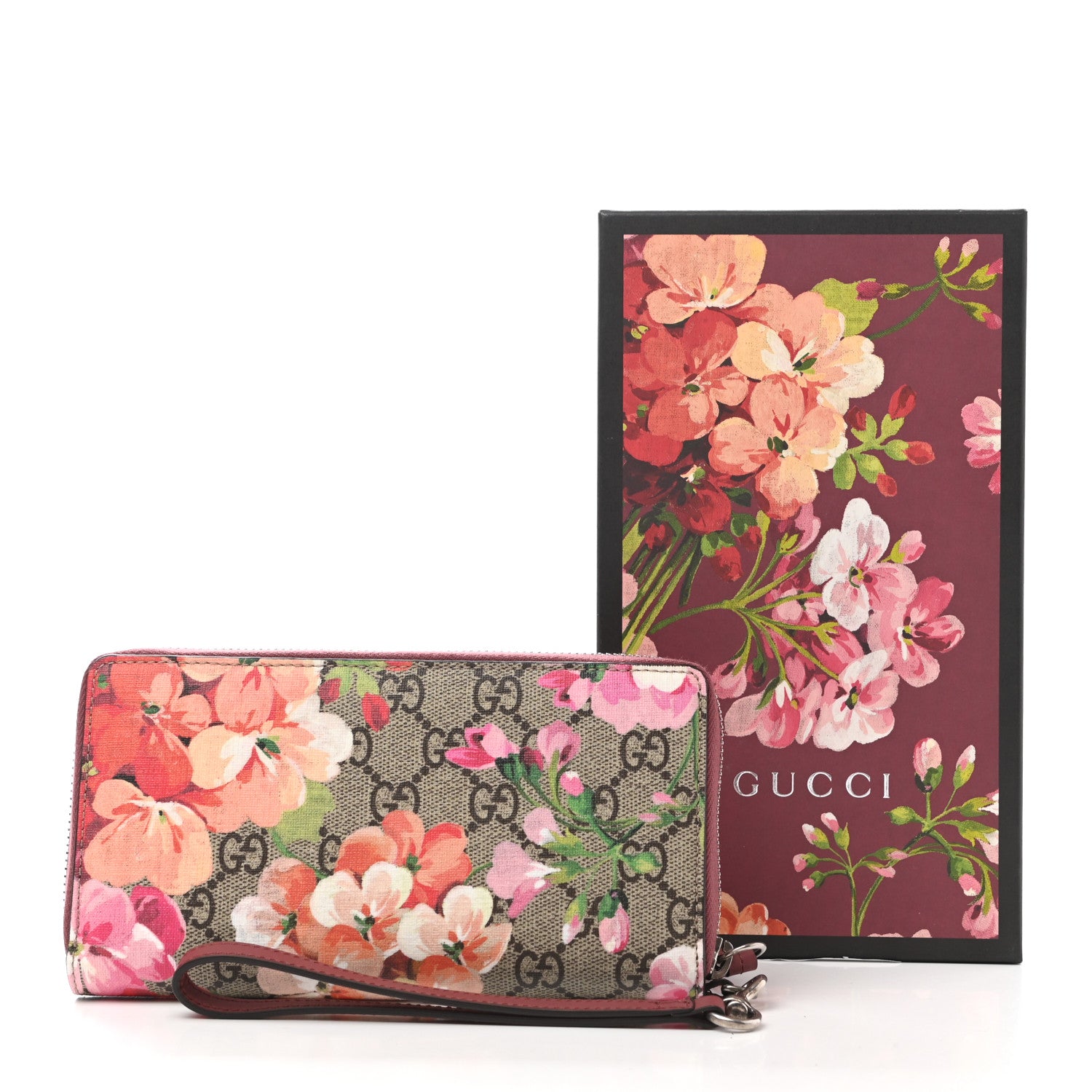 Gucci GG Supreme Monogram Blooms Wrist Wallet Beige Multicolor Dry Rose 8 of 8