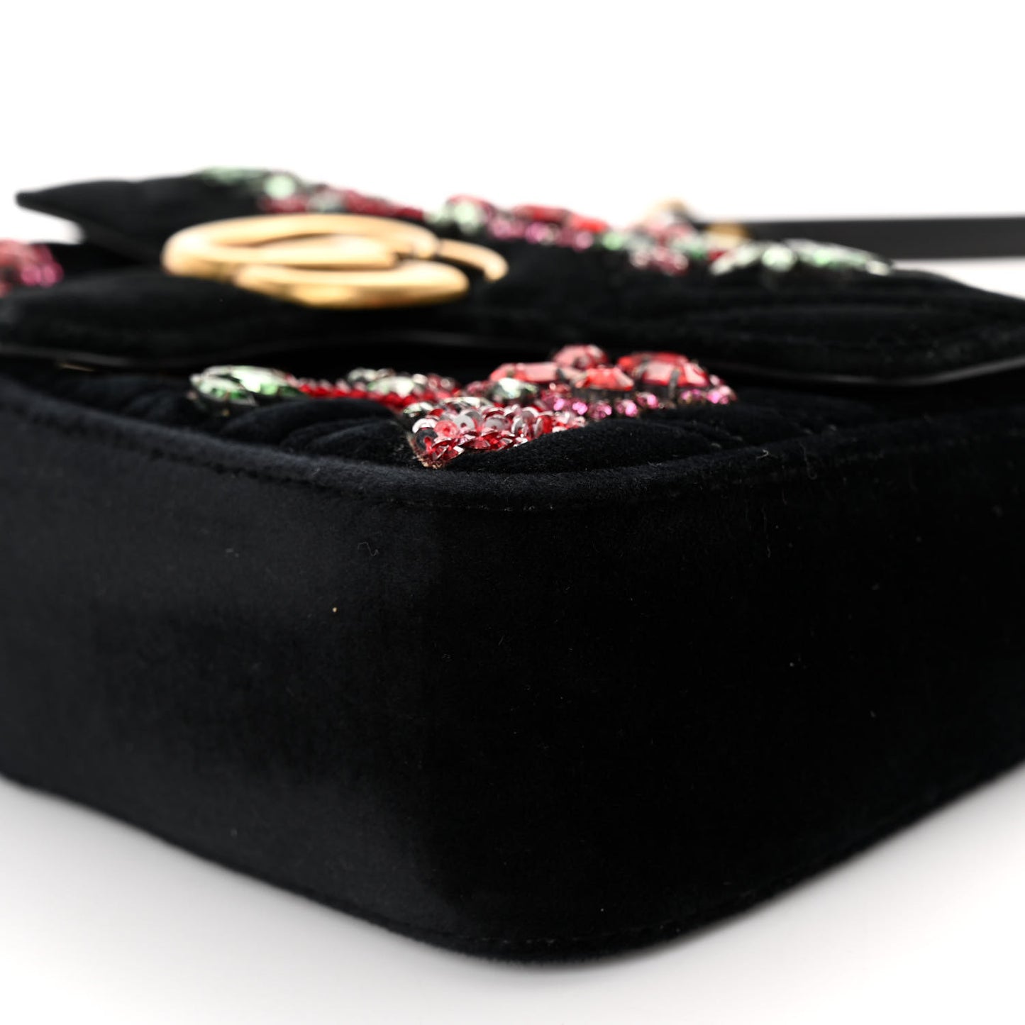 Velvet Matelasse Embroidered Mini GG Marmont Shoulder Bag Black