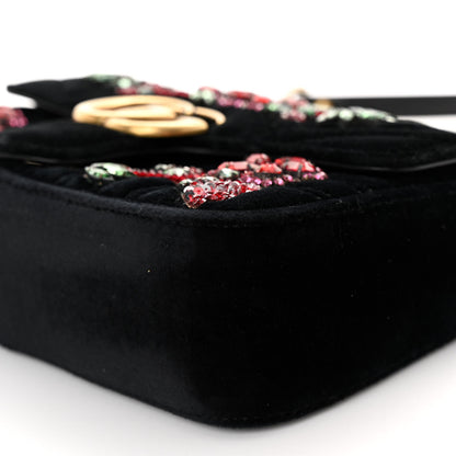 Gucci Velvet Matelasse Embroidered Mini GG Marmont Shoulder Bag Black 9 of 9