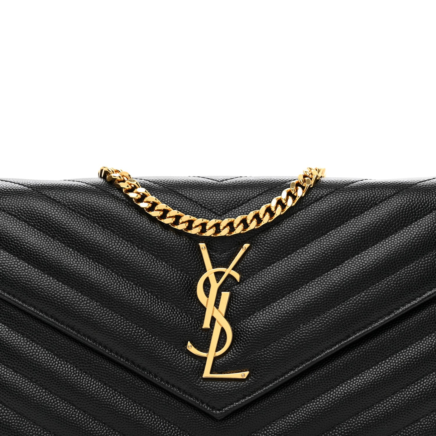 Saint Laurent Grain De Poudre Matelasse Chevron Monogram Chain Wallet Black 3 of 10
