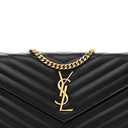 Saint Laurent Grain De Poudre Matelasse Chevron Monogram Chain Wallet Black 3 of 10