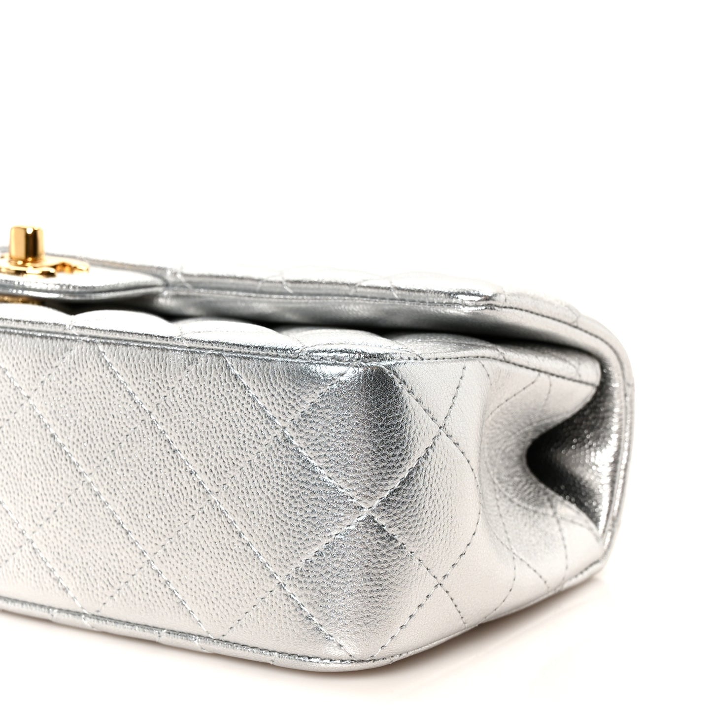 Metallic Caviar Quilted Top Handle East West Flap Silver