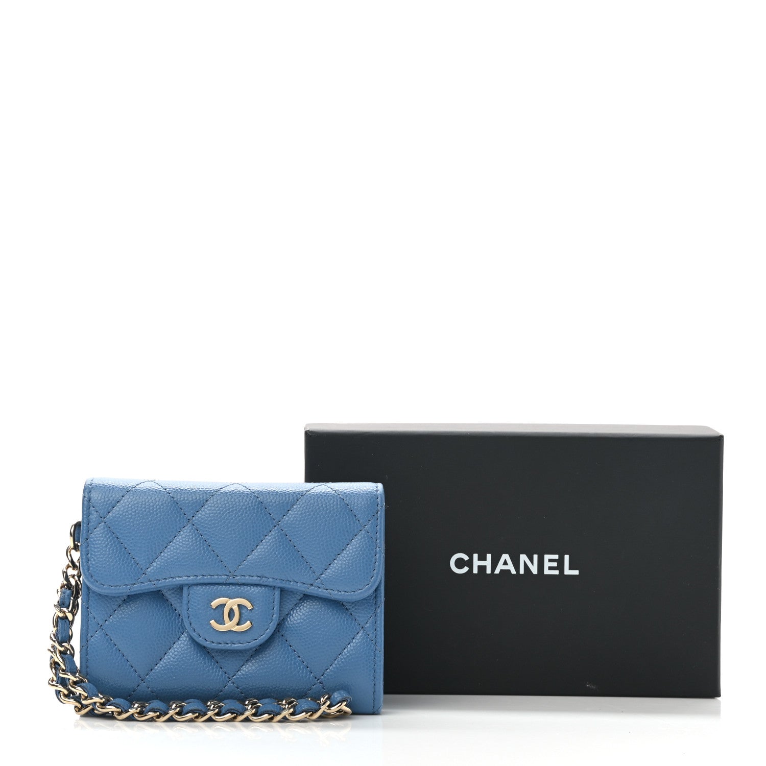 Chanel Caviar Quilted Flap Card Holder Chain Wristlet Blue 9 of 9