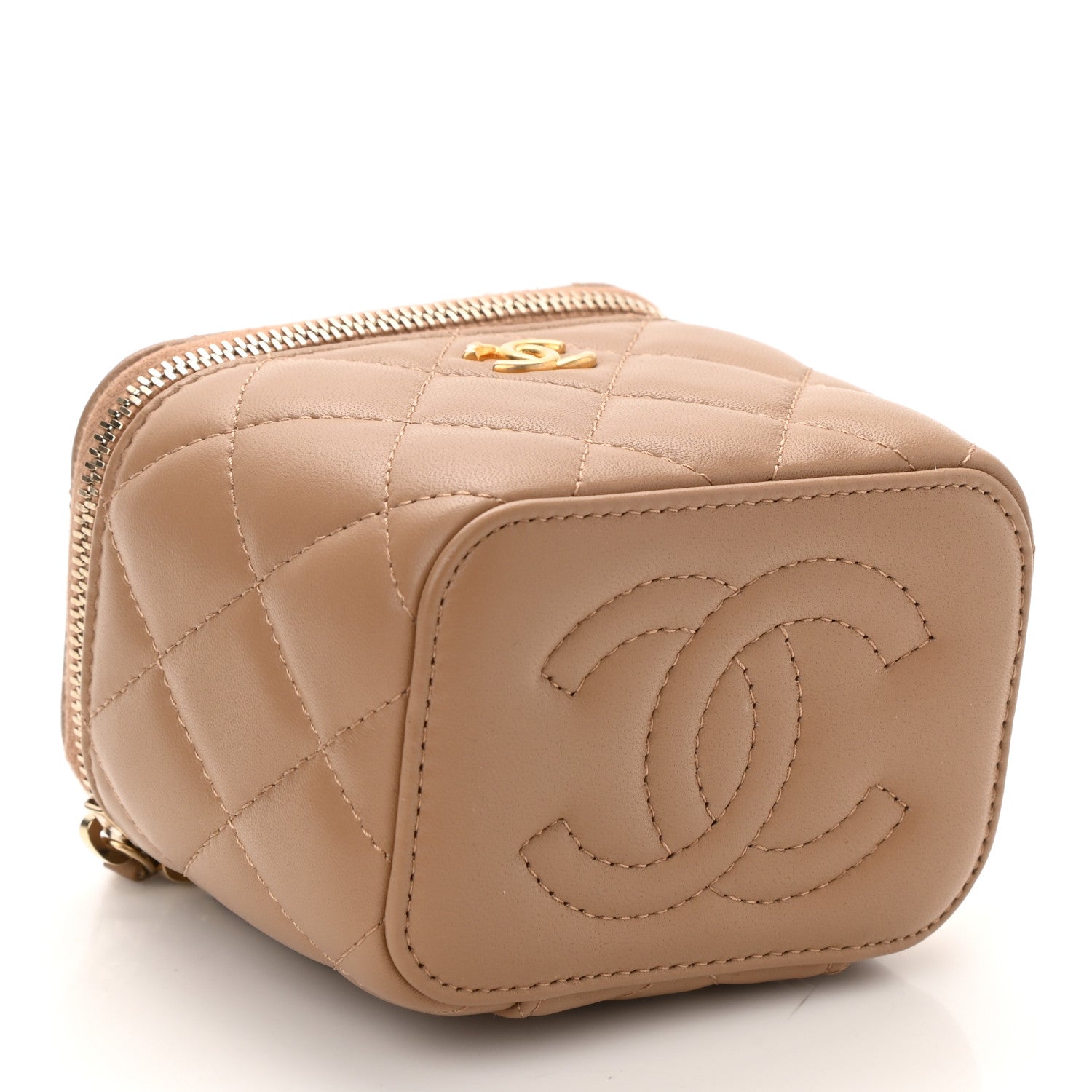 Chanel Lambskin Quilted Pearl Crush Mini Vanity Case With Chain Beige 4 of 12