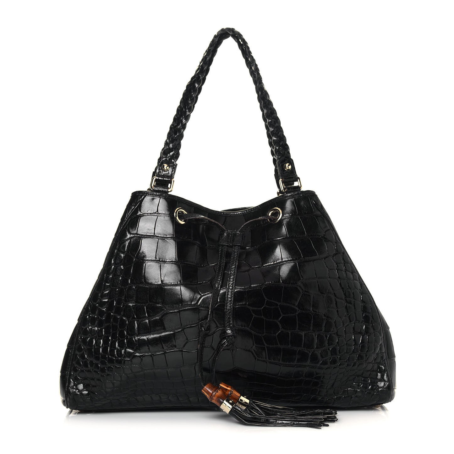 Crocodile Peggy Braided Tote Black