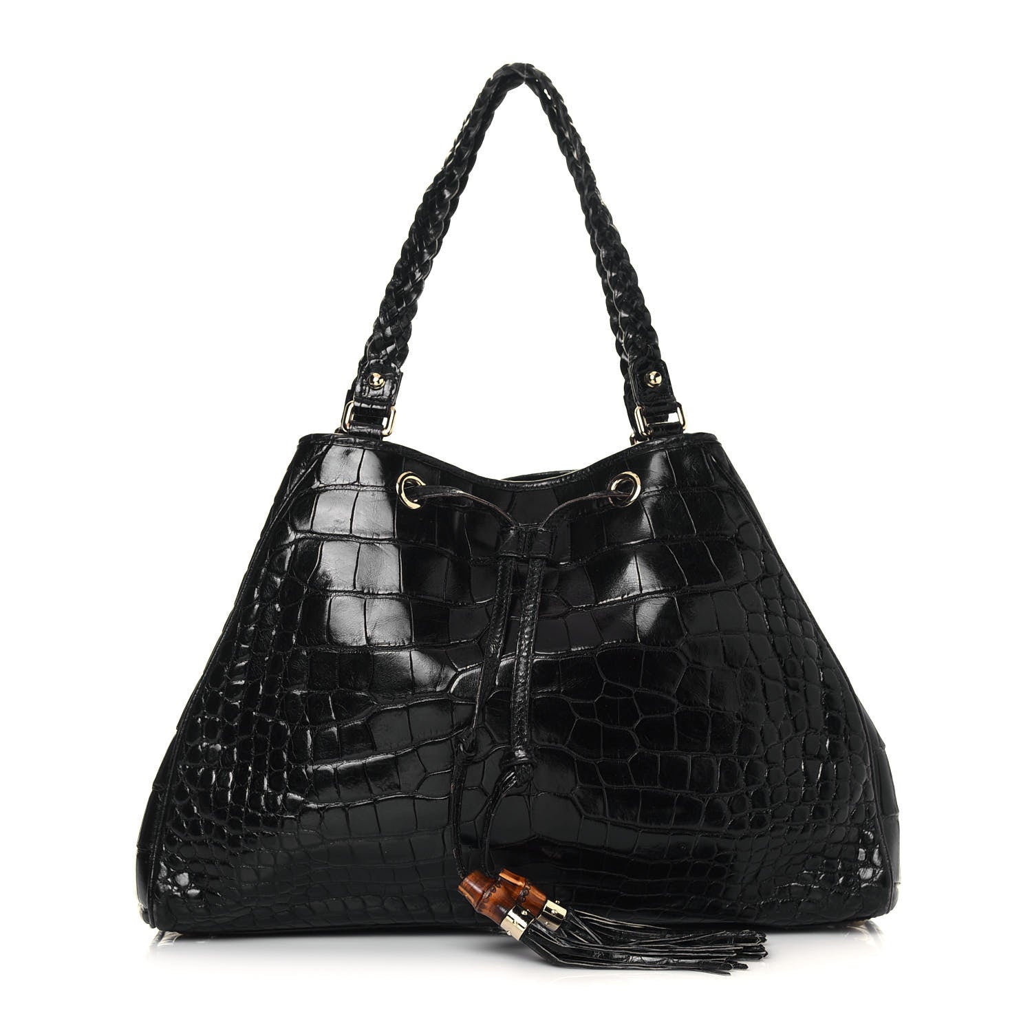 Gucci Crocodile Peggy Braided Tote Black 1 of 15
