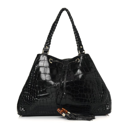 Gucci Crocodile Peggy Braided Tote Black 1 of 15