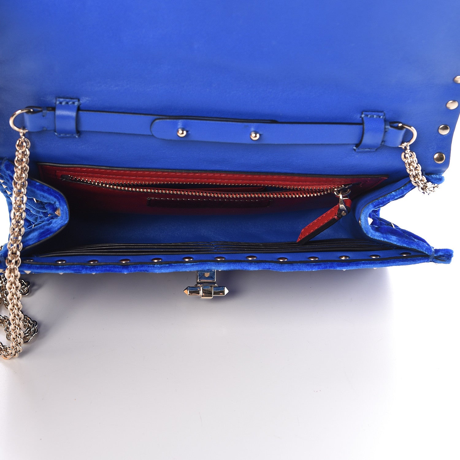 Valentino Garavani Velvet Rockstud Spike Wallet on Chain Acid Blue 5 of 9
