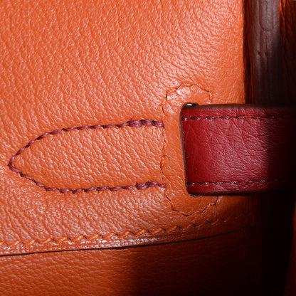 Hermes Taurillon Clemence Horseshoe Bi-Color Birkin 30 Rouge Garance and Orange 10 of 23