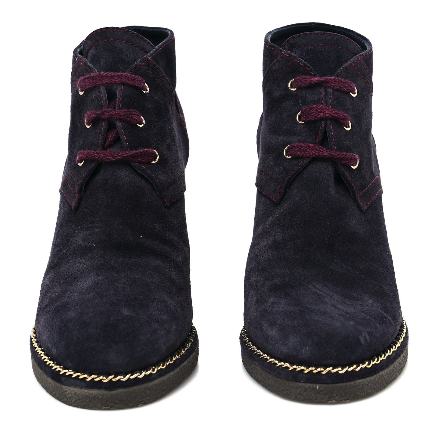 Suede Lace Up Wedge Booties 36 Dark Blue