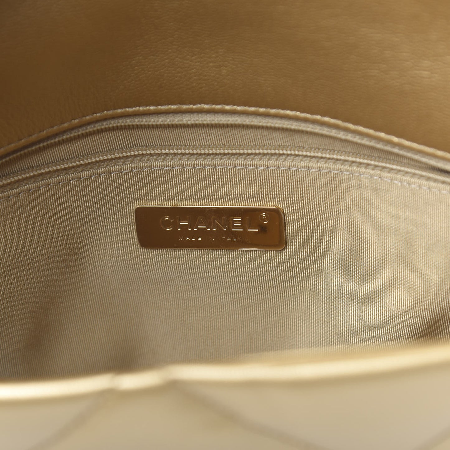 Metallic Goatskin Quilted Large 19 Flap Gold