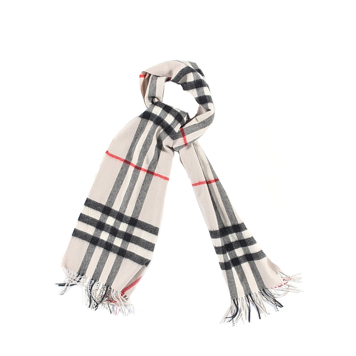 Cashmere Check Fringe Scarf Stone