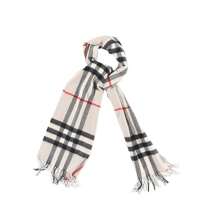 Burberry Cashmere Check Fringe Scarf Stone 1 of 4
