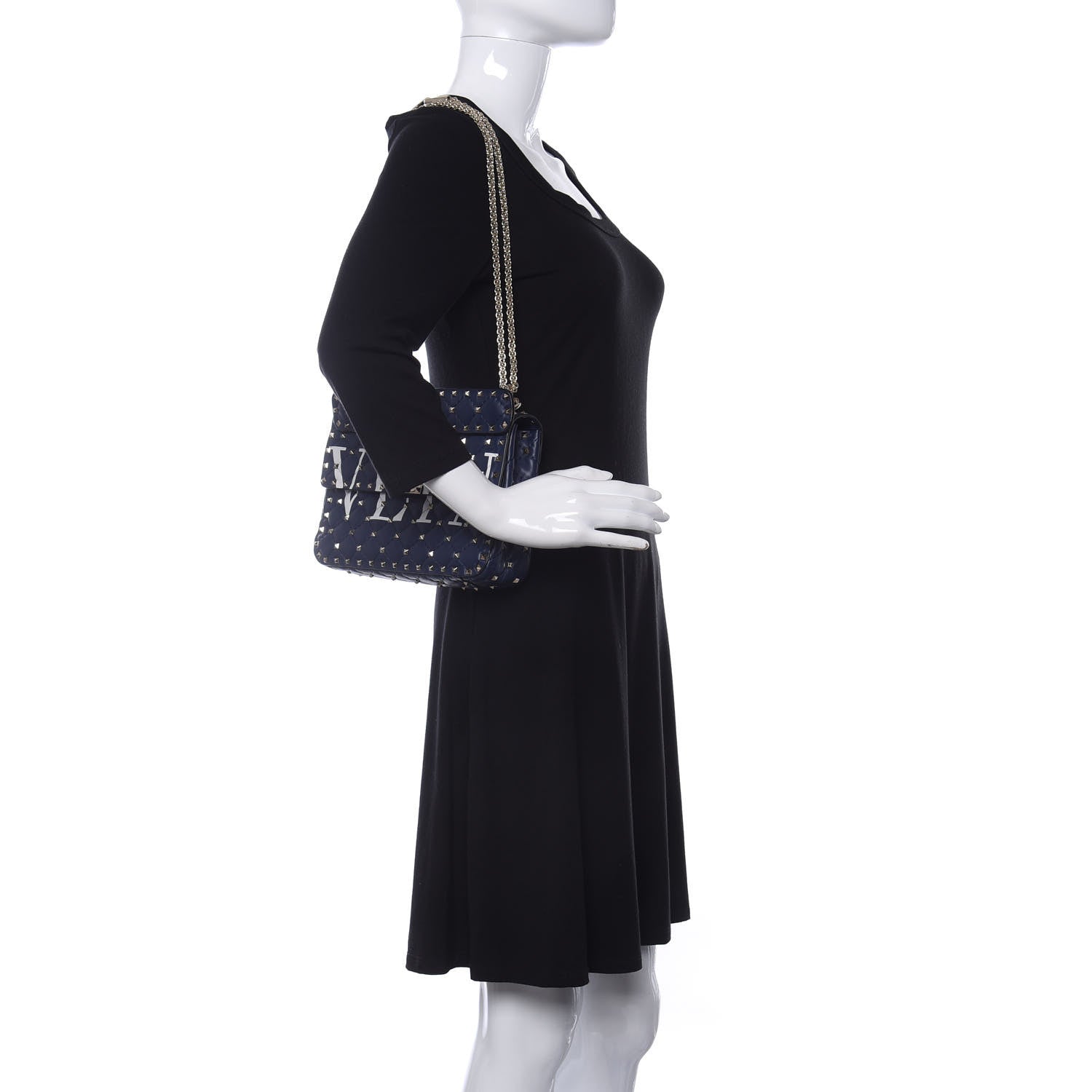 Valentino Garavani Nappa VLTN Print Medium Rockstud Spike Shoulder Bag Pure Blue White 2 of 9