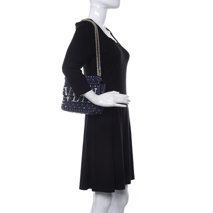 Valentino Garavani Nappa VLTN Print Medium Rockstud Spike Shoulder Bag Pure Blue White 2 of 9