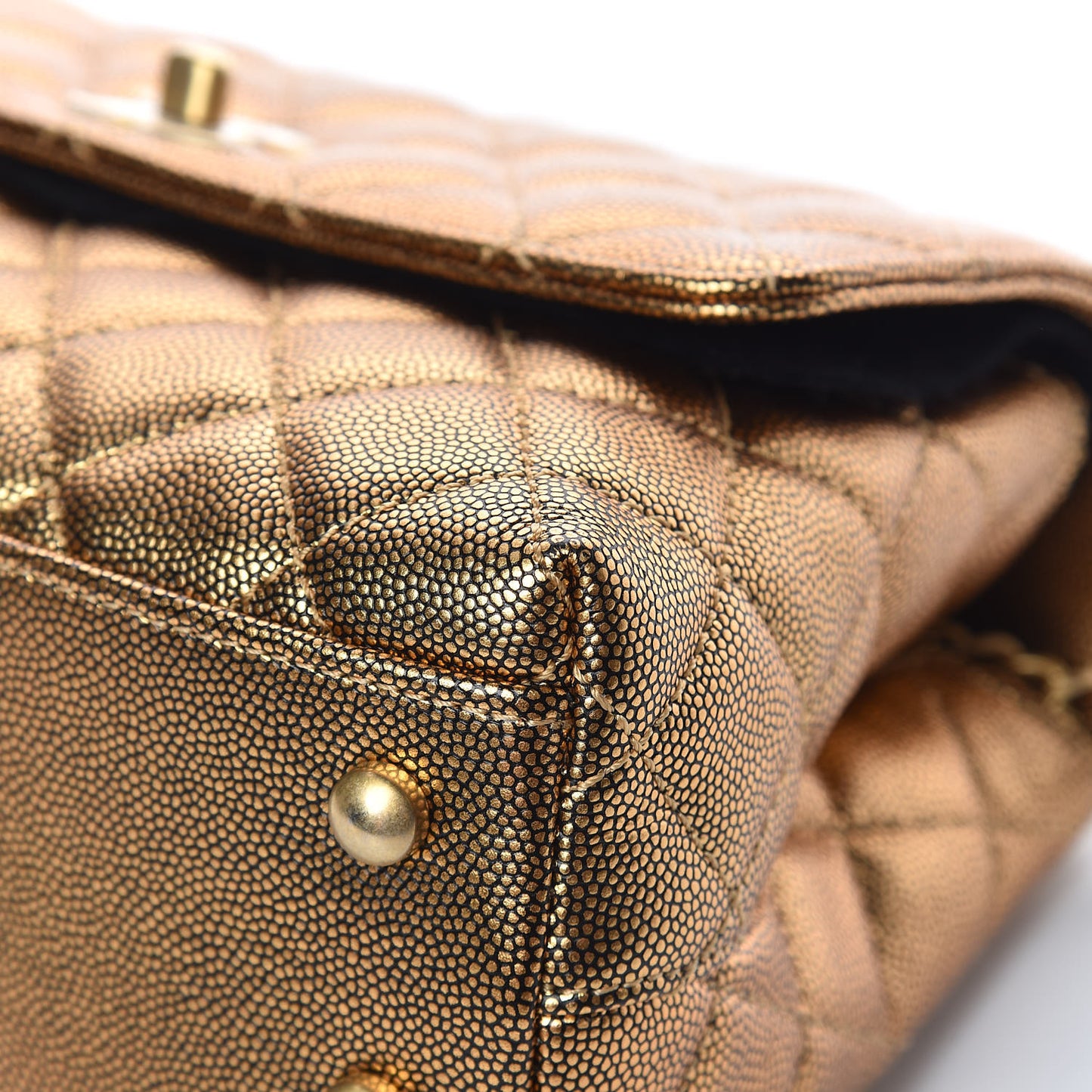 Metallic Caviar Quilted Mini Coco Handle Flap Gold