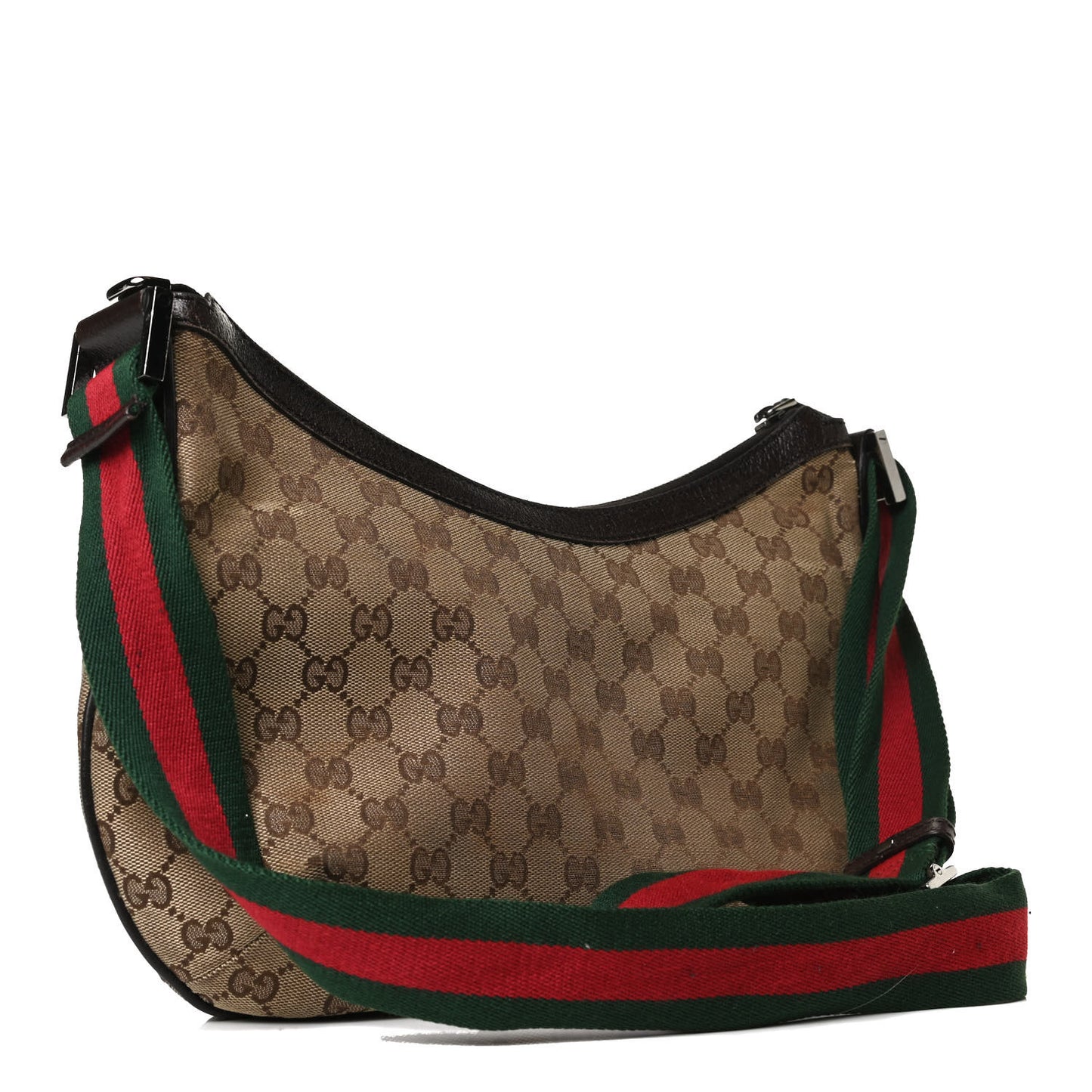 Monogram Web Medium Half Moon Hobo Dark Brown