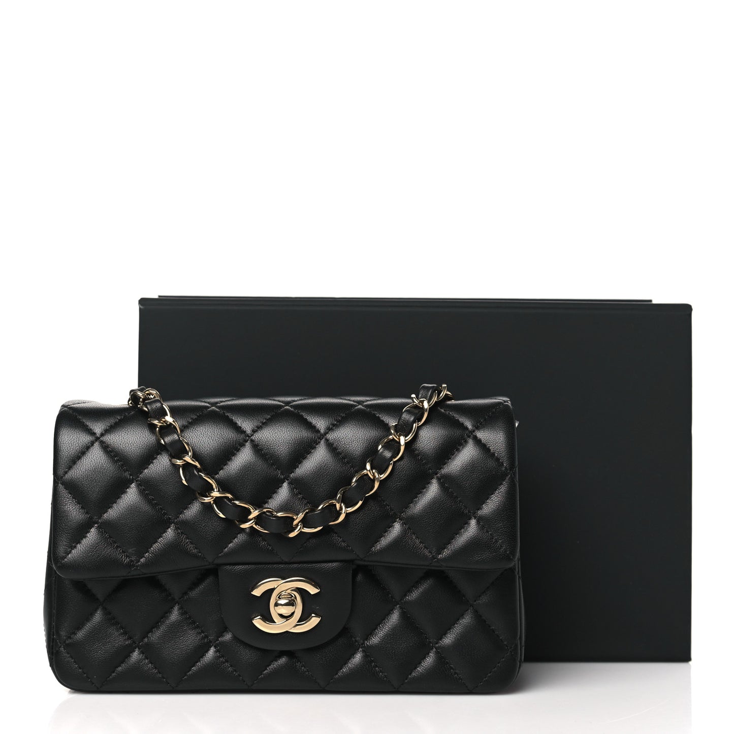 Lambskin Quilted Mini Rectangular Flap Black