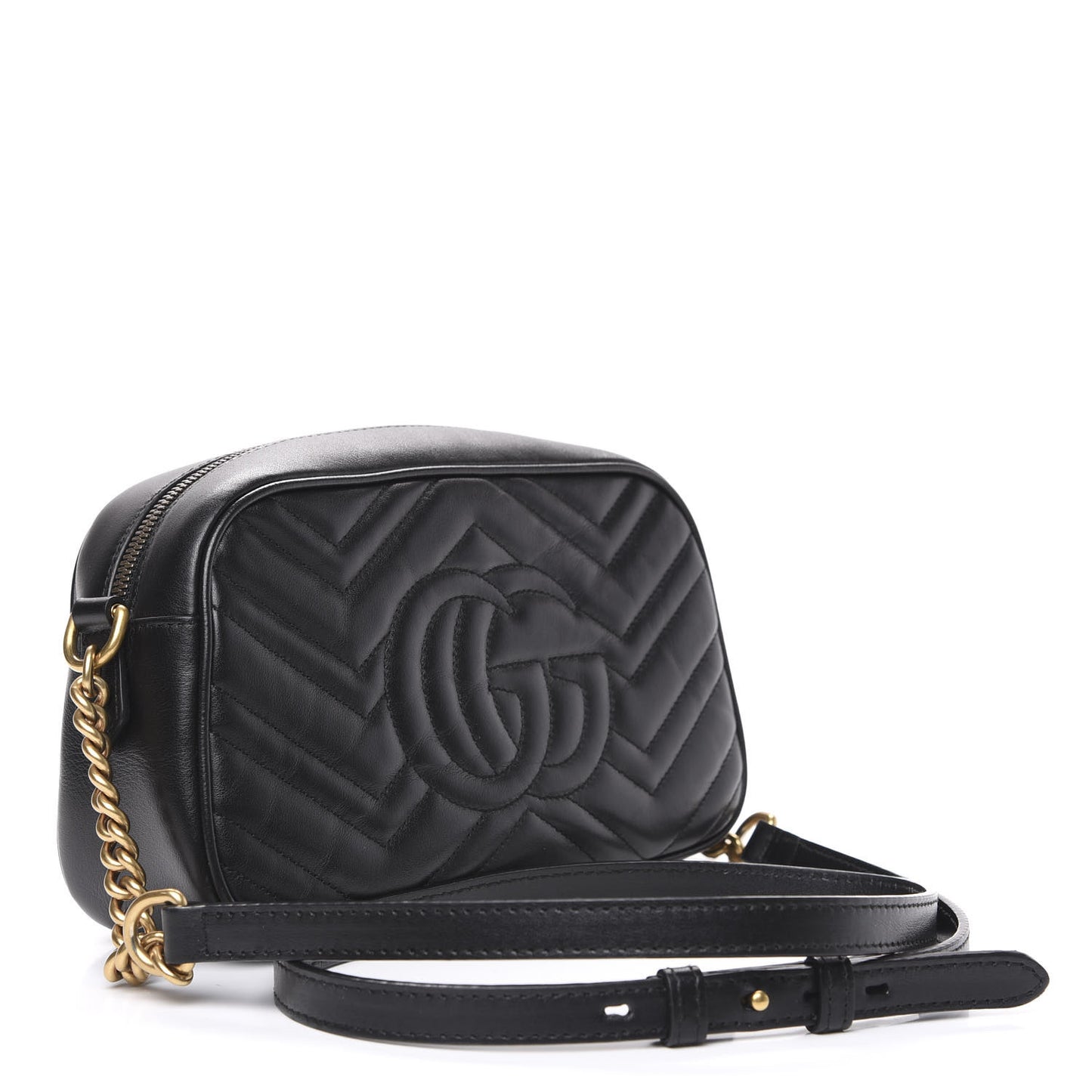 Calfskin Matelasse Small GG Marmont Chain Shoulder Bag Black