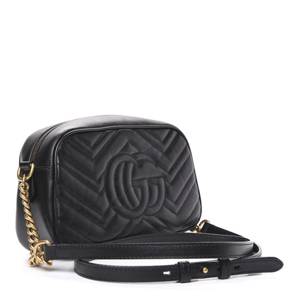 Gucci Calfskin Matelasse Small GG Marmont Chain Shoulder Bag Black 2 of 12