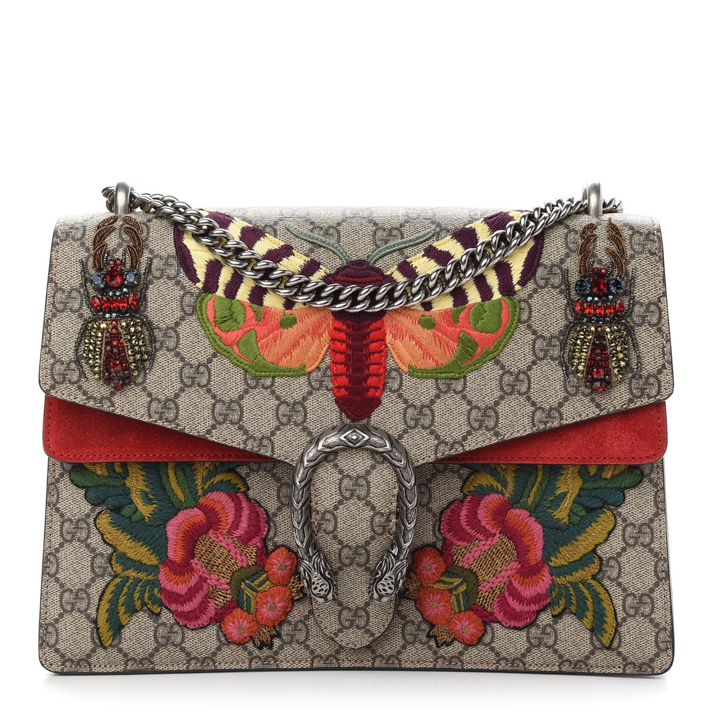 GG Supreme Monogram Embroidered Medium Dionysus Shoulder Bag Beige Hibiscus