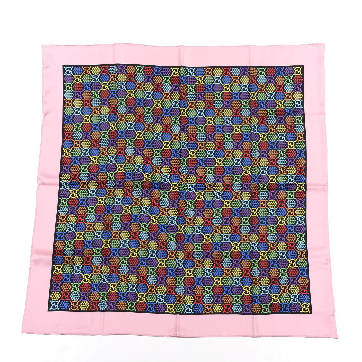 Silk Twill Lady GG Psychedelic Square Scarf Black Pink