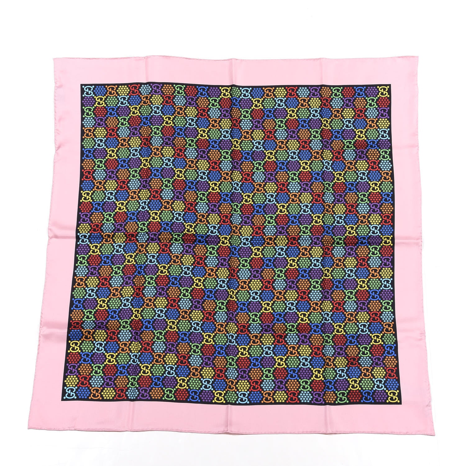 Gucci Silk Twill Lady GG Psychedelic Square Scarf Black Pink 1 of 3