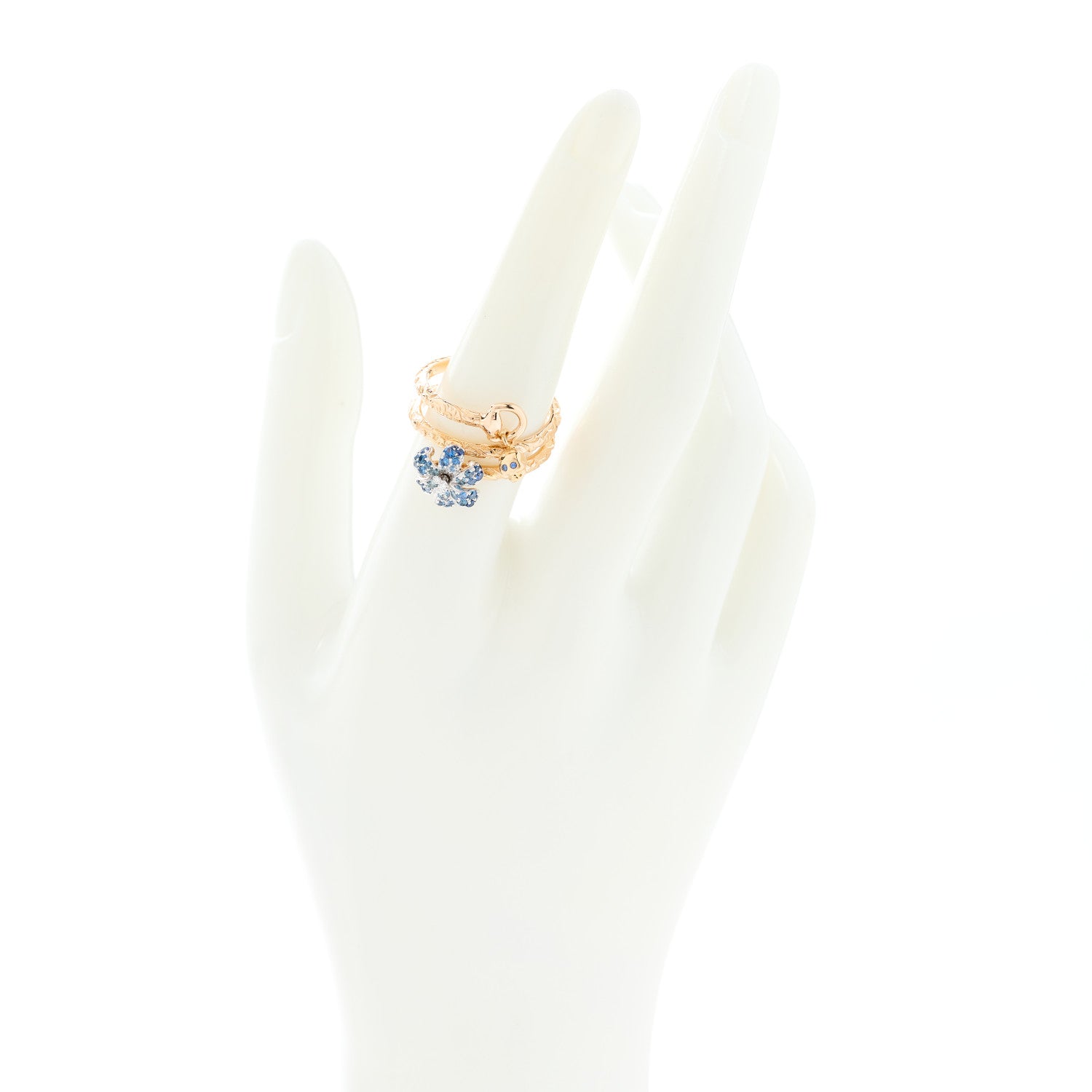 Gucci 18K Rose Gold Diamond Blue Sapphire Flora Wrap Ring 52 6 2 of 8