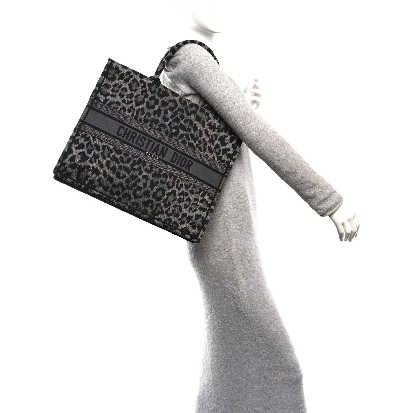 Canvas Mizza Embroidered Large Leopard Book Tote Grey
