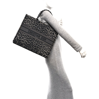 Christian Dior Canvas Mizza Embroidered Large Leopard Book Tote Grey 2 of 11