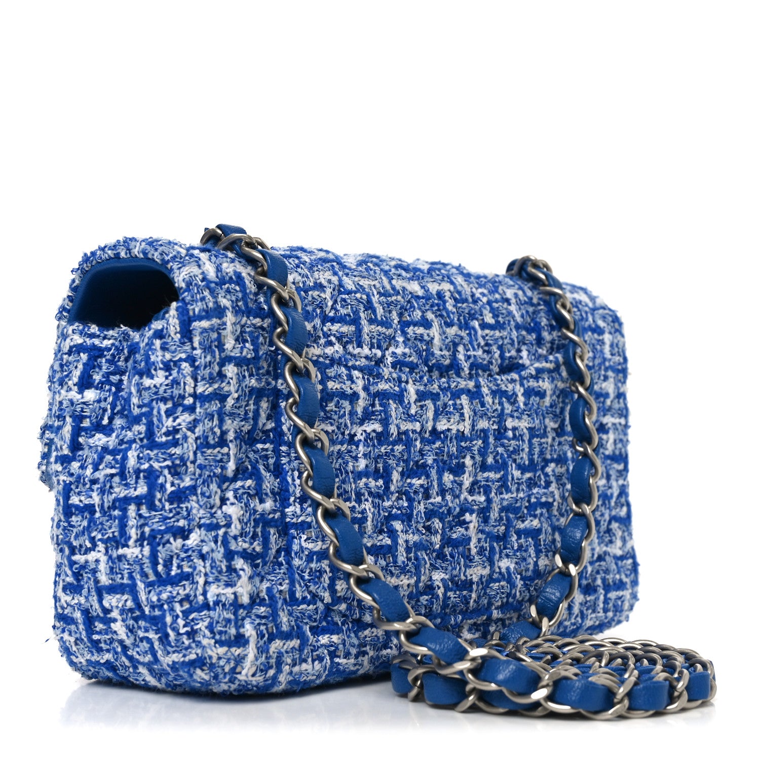 Chanel Tweed Quilted Mini Rectangular Flap Blue White 3 of 11