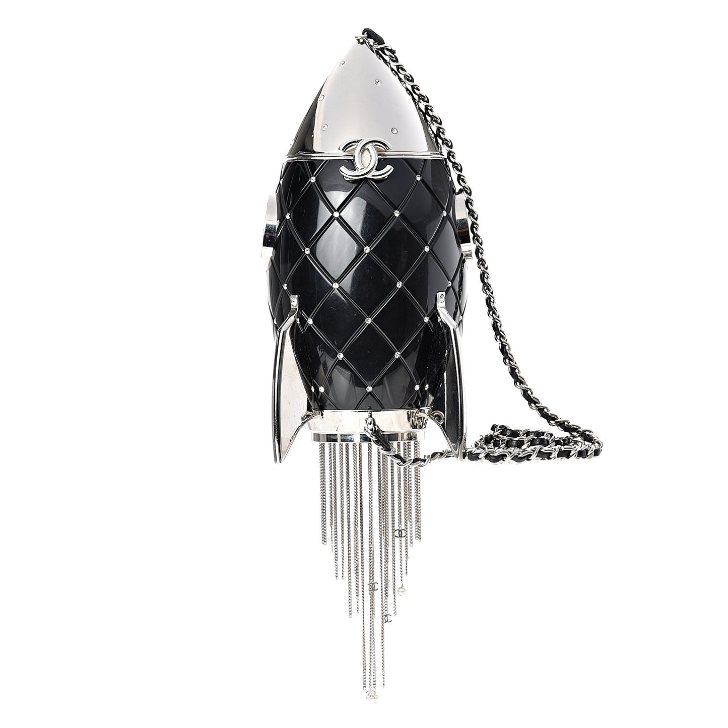 Plexiglass Crystal Rocket Ship Minaudière Clutch Black
