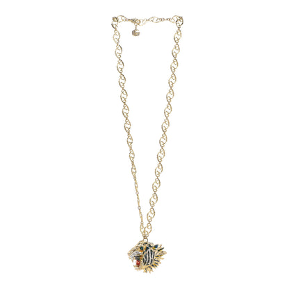 Gucci Metal Crystal Enamel Rajah Necklace Gold Blue 3 of 7