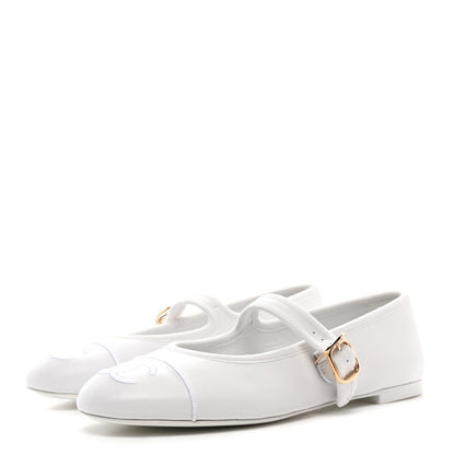 Chanel Lambskin Mary Jane Flats 38 White 3 of 9
