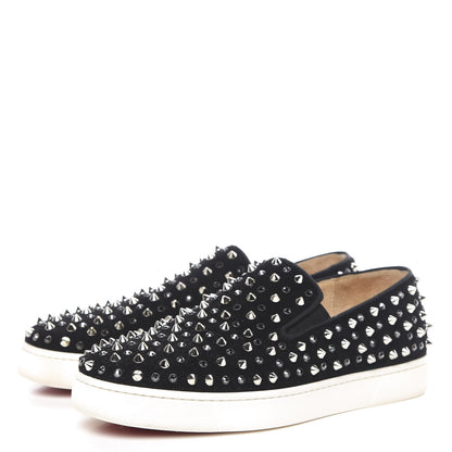 Christian Louboutin Velvet Spikes Womens Roller Boat Flat 38 Black 3 of 8