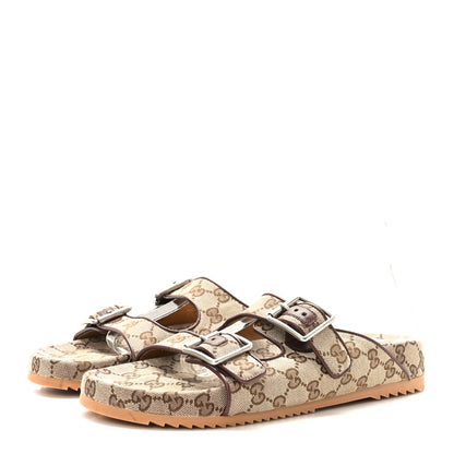 Gucci GG Monogram Lavaredo Eco Fabric Mens Slide Sandals With Straps 10 Beige Ebony Light Brown 3 of 8