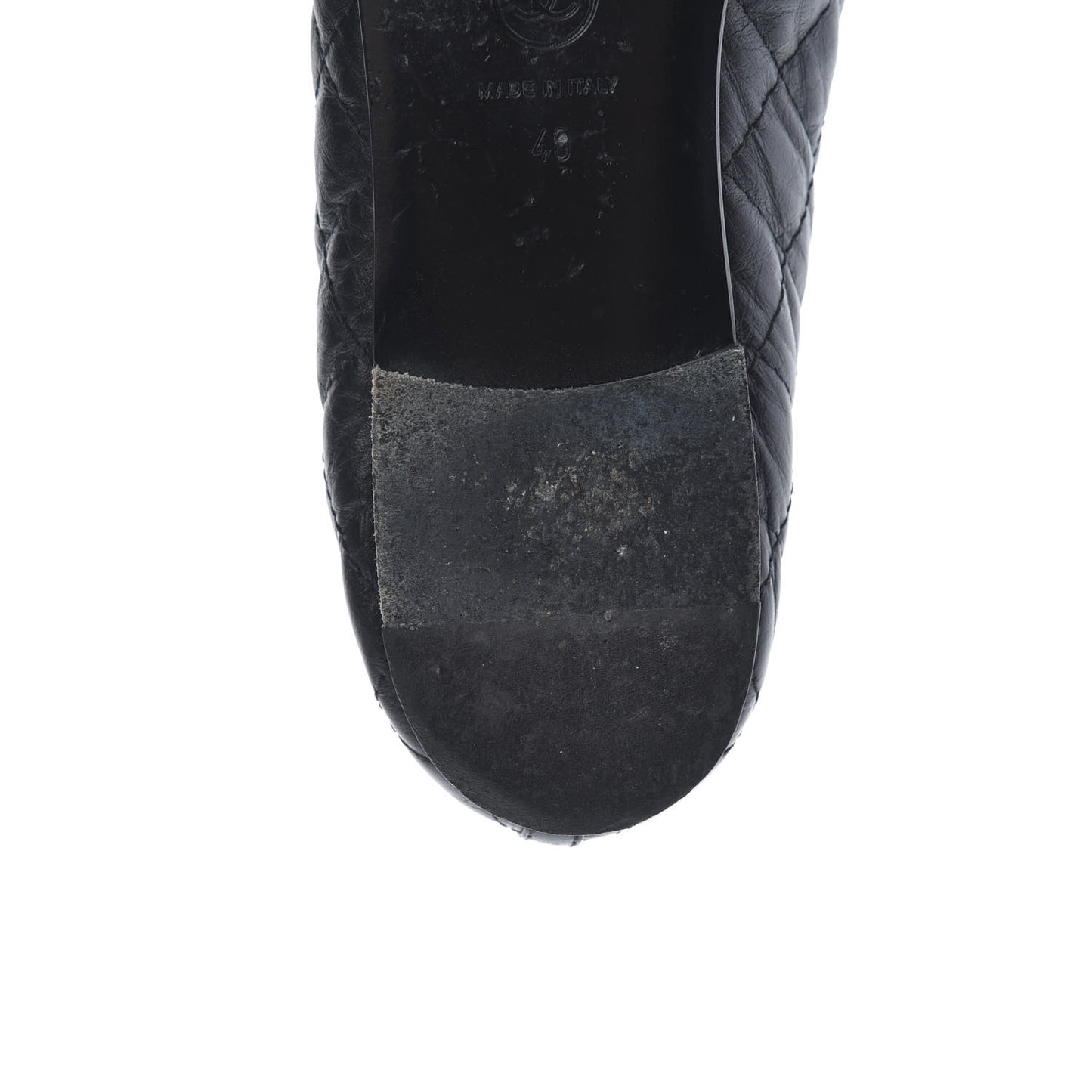 Aged Calfskin Quilted CC Cap Toe Ballerina Flats 40 Black