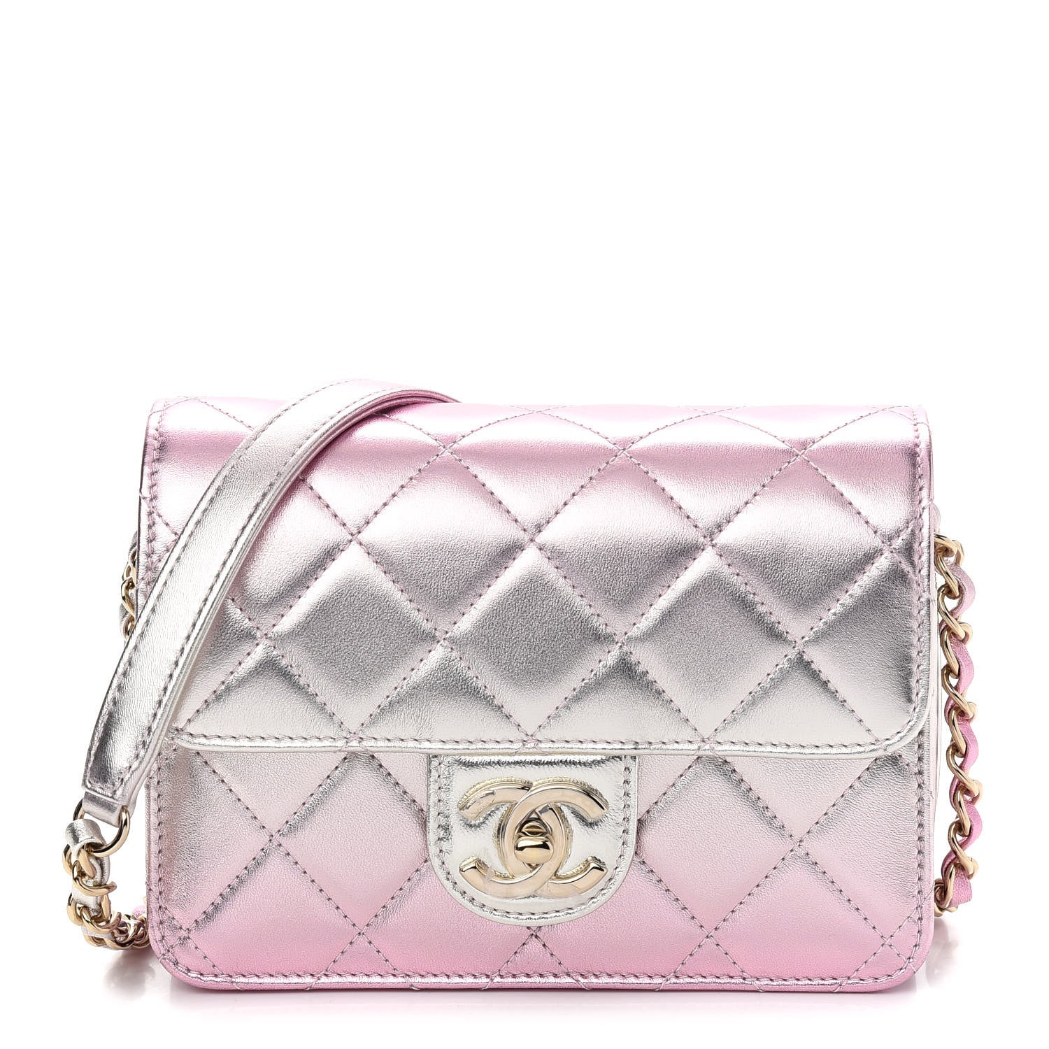 Chanel Metallic Lambskin Like A Wallet Flap Golden Pink 1 of 9