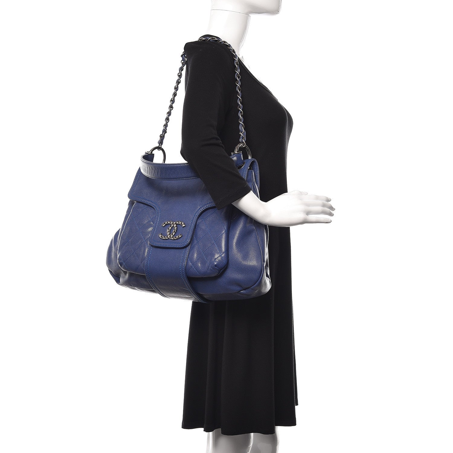Chanel Glazed Caviar Flap Hobo Dark Blue 3 of 12