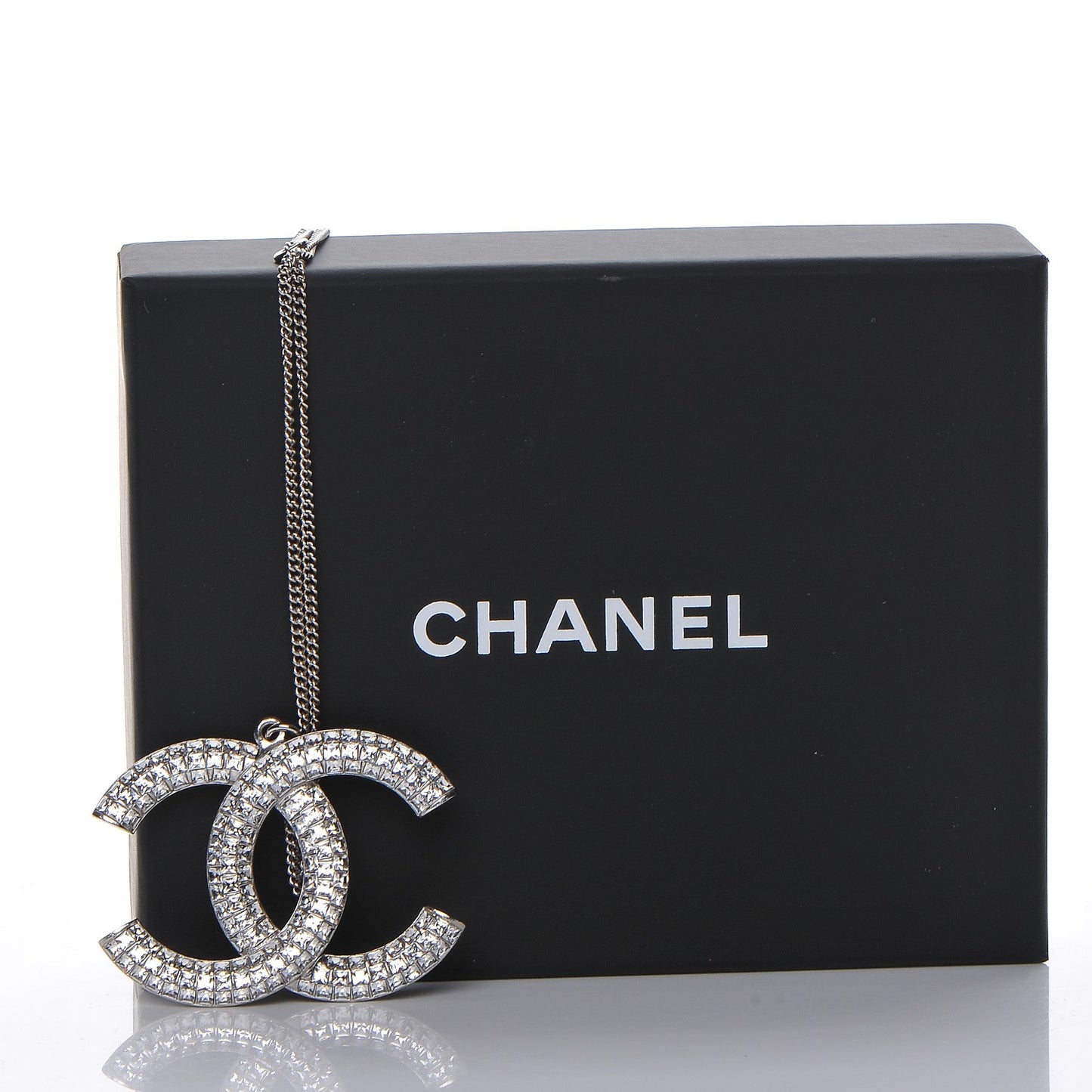 Baguette Crystal Large CC Necklace Silver