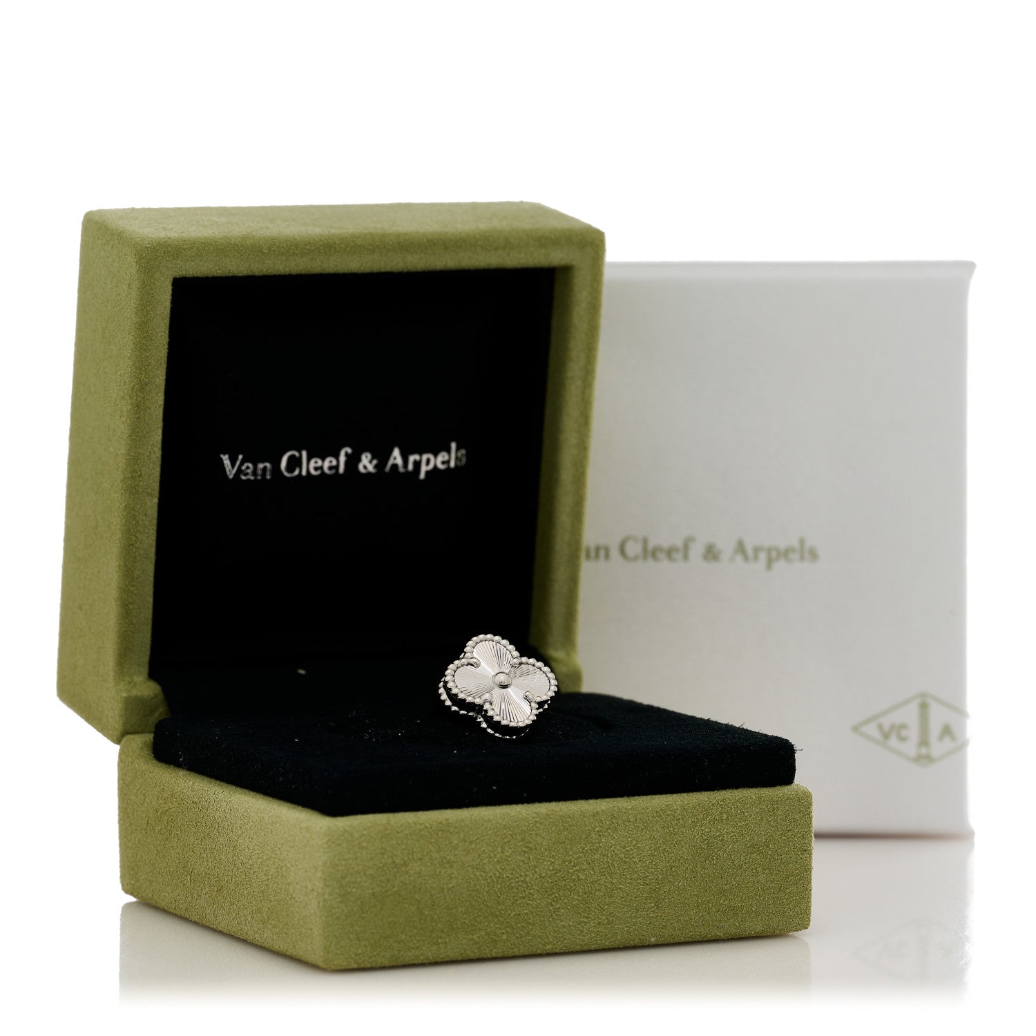 Van Cleef & Arpels 18K White Gold Guilloche Vintage Alhambra Ring 49 5 6 of 6