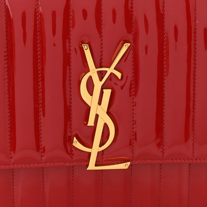 Saint Laurent Patent Matelasse Monogram Large Vicky Chain Bag Rouge Eros 8 of 12