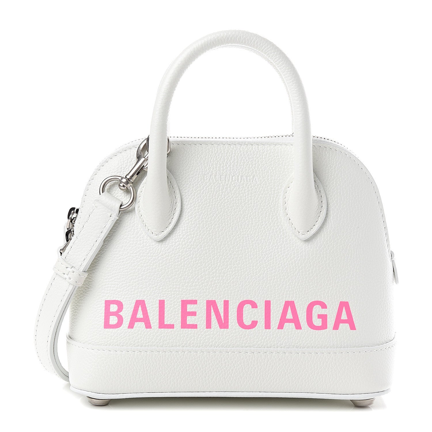 Balenciaga Grained Calfskin Logo XXS Ville Top Handle Bag White Fluo Pink 1 of 8