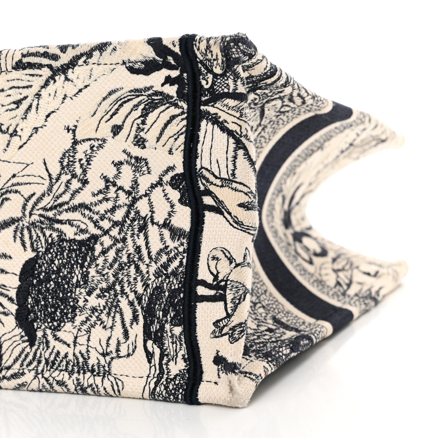 Canvas Embroidered Medium Palms Toile De Jouy Book Tote Blue